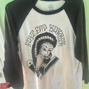 East End Barber Black and White Raglan Tee